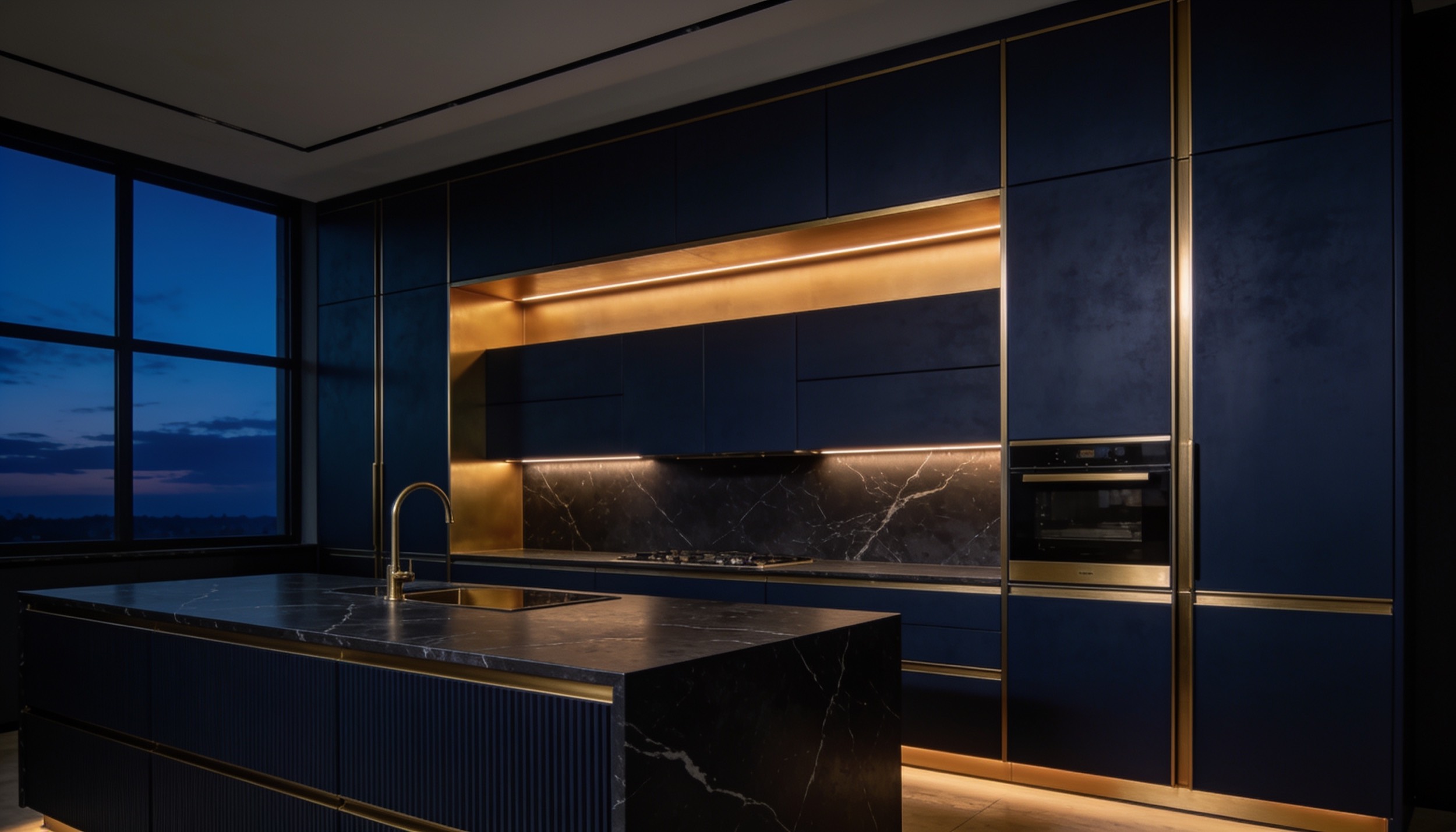Cucina di lusso blu e oro